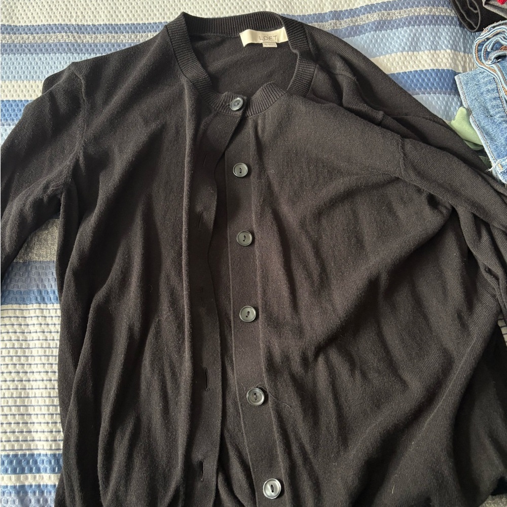 Loft Black Button-Up Cardigan